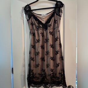 Trixxi Beige Dress with Black Lace Detail